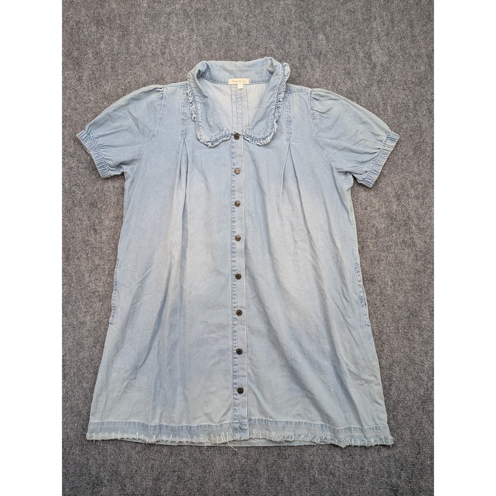 Shop Stevie Dress Womens Large Denim Ruffle Collar Button Boho Country Cowgirl